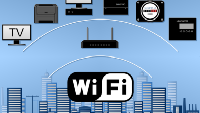 wi-fi, network, router, building, water meter, electric meter, computer, printer, modem, wi-fi, wi-fi, wi-fi, wi-fi, wi-fi, router, router, router, modem, modem