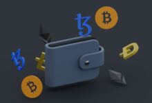 a wallet with bitcoins falling out of it