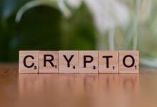 A wooden block spelling crypt on a table